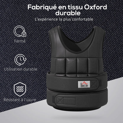 Adjustable Weighted Vest 20 Kg max. Removable Weight Oxford Fabric Exercise Boxing Black