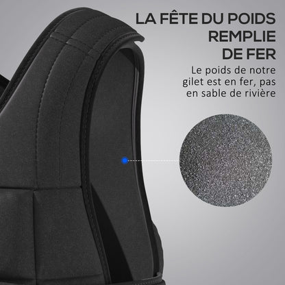 Adjustable Weighted Vest 20 Kg max. Removable Weight Oxford Fabric Exercise Boxing Black