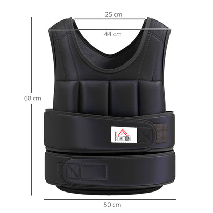 Adjustable Weighted Vest 20 Kg max. Removable Weight Oxford Fabric Exercise Boxing Black