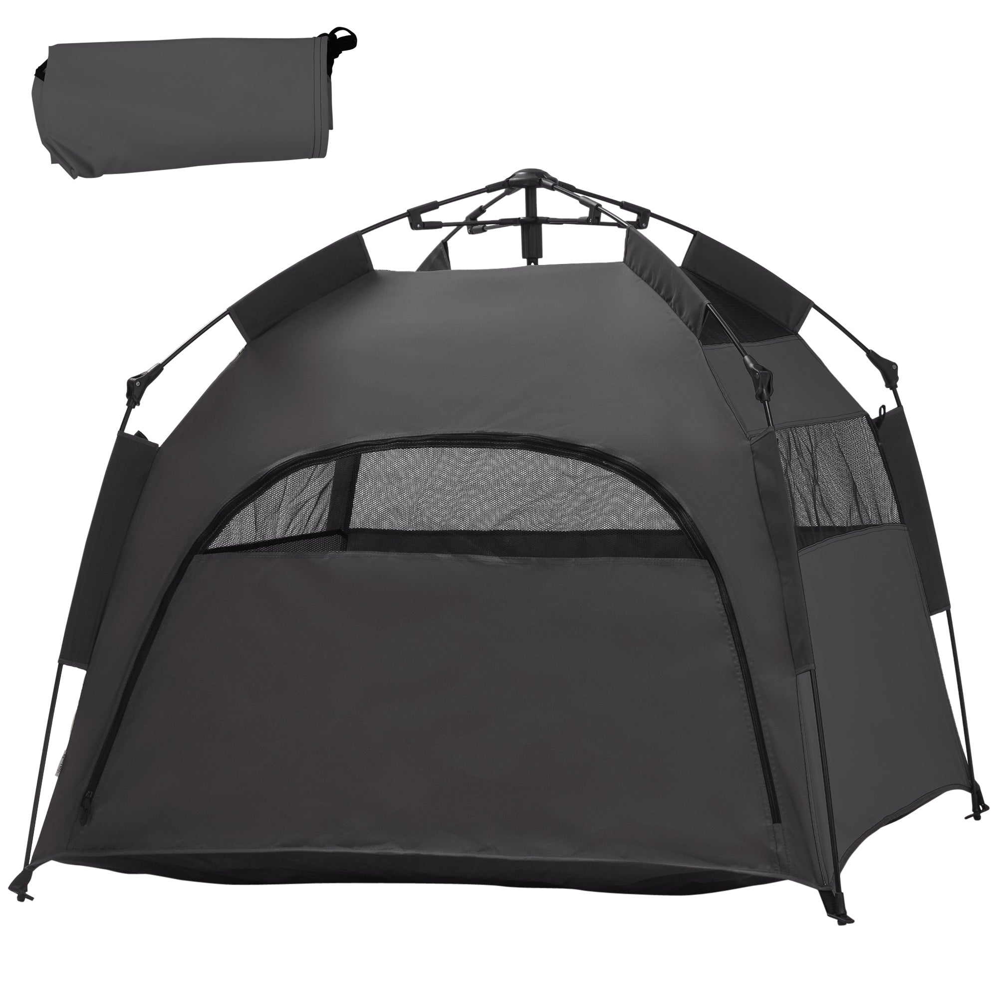 Pet Tent, Dog Tent, Cat House Outdoor, Dog House with Mesh Window, Dog Tipi Tent with Carry Bag, Sun Shade for Backyard, Living Room, Dark Gray