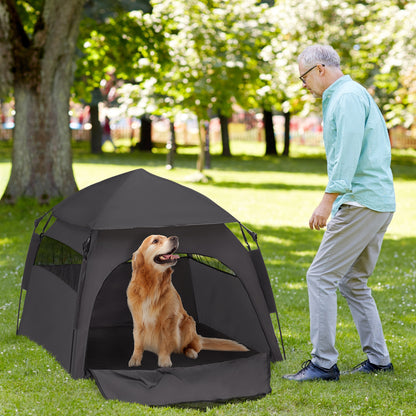 Pet Tent, Dog Tent, Cat House Outdoor, Dog House with Mesh Window, Dog Tipi Tent with Carry Bag, Sun Shade for Backyard, Living Room, Dark Gray