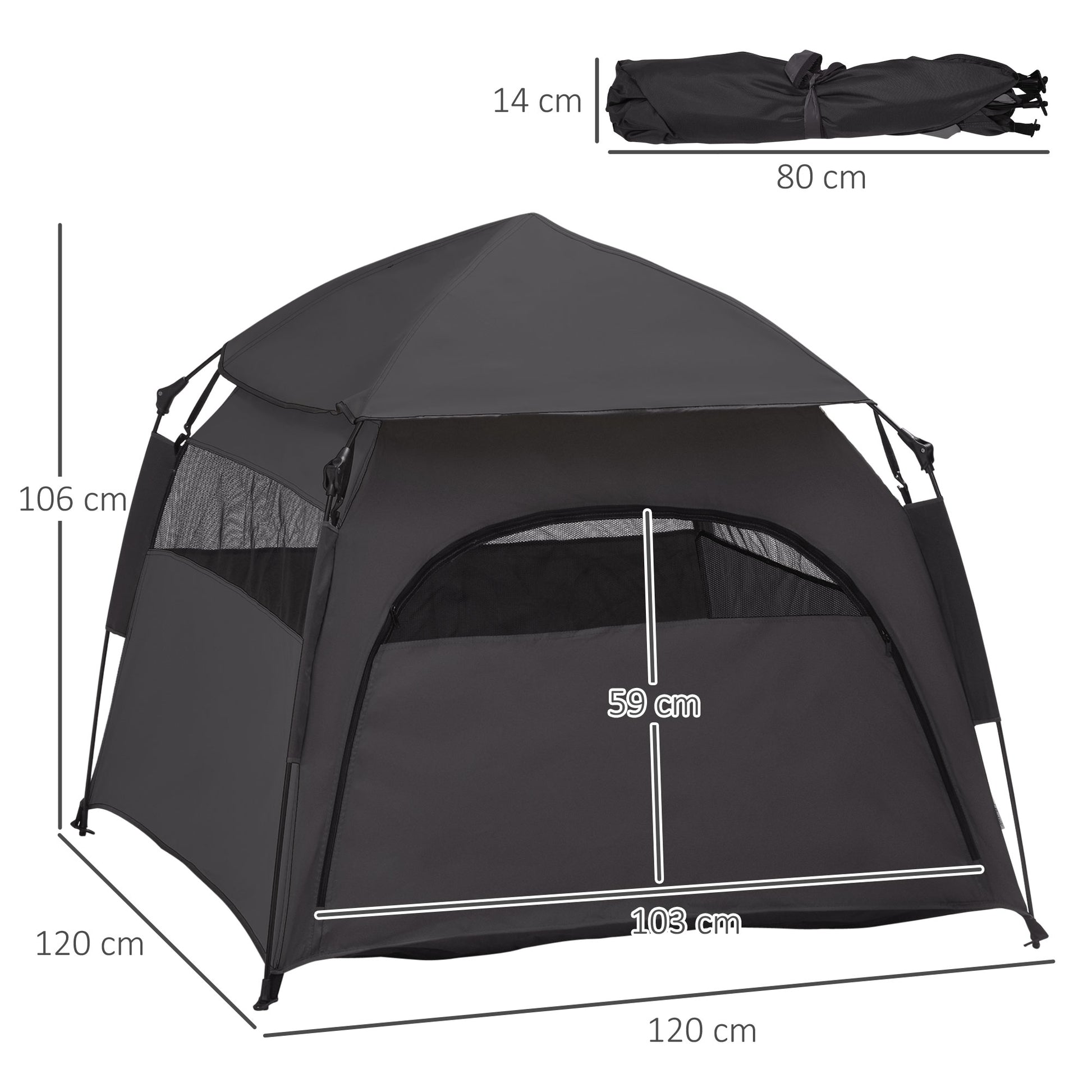 Pet Tent, Dog Tent, Cat House Outdoor, Dog House with Mesh Window, Dog Tipi Tent with Carry Bag, Sun Shade for Backyard, Living Room, Dark Gray