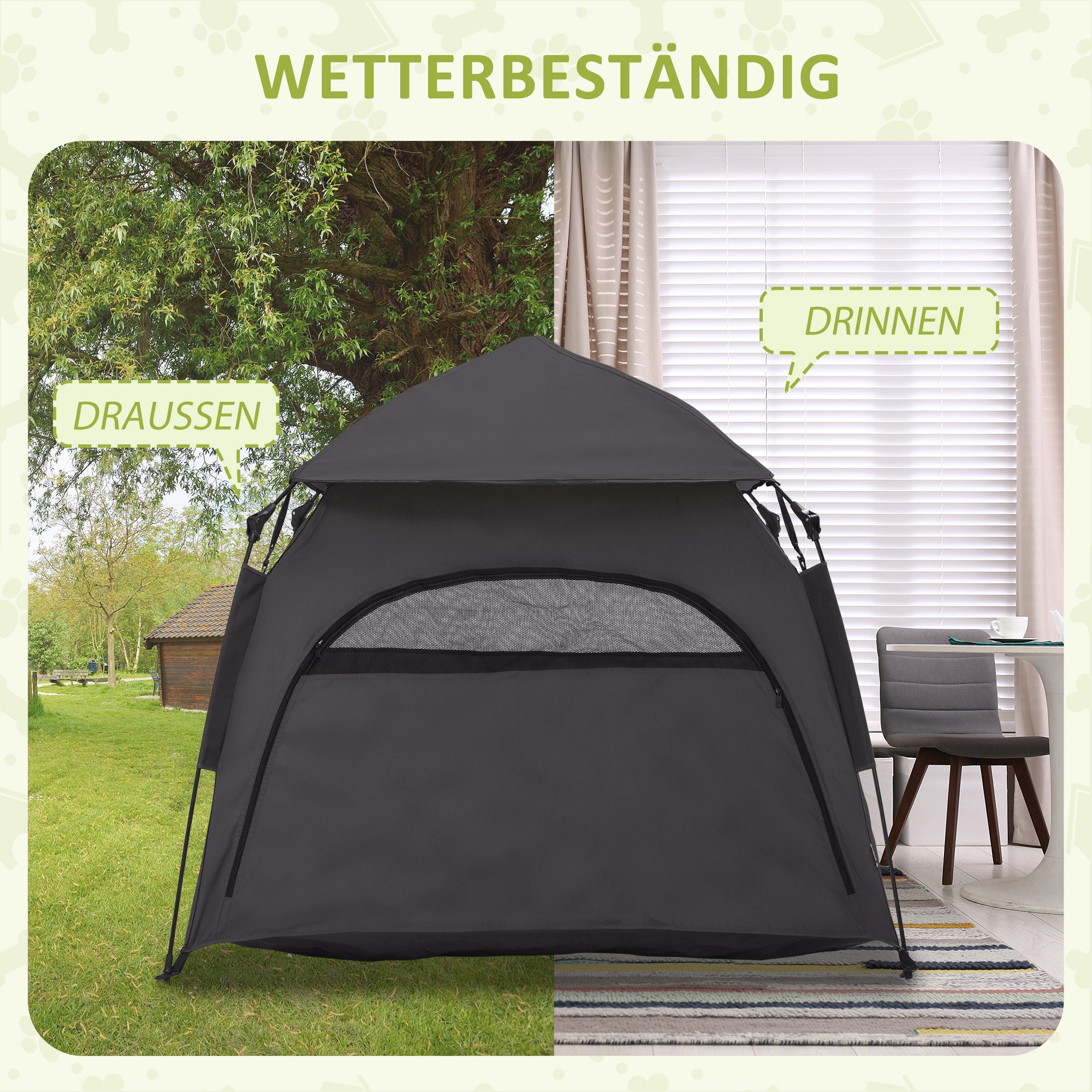 Pet Tent, Dog Tent, Cat House Outdoor, Dog House with Mesh Window, Dog Tipi Tent with Carry Bag, Sun Shade for Backyard, Living Room, Dark Gray