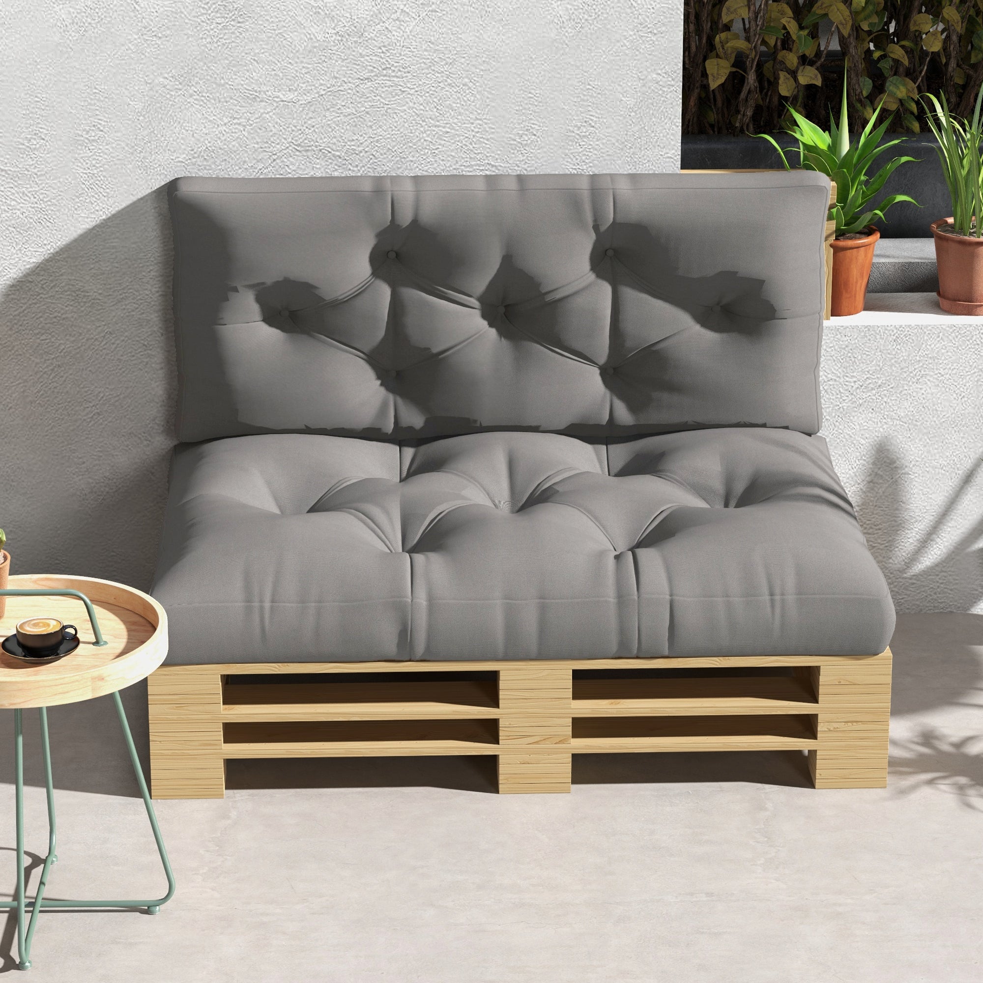 2-Piece Pallet Sofa Cushion Set 120 x 80 x 10 cm Seat + 120 x 40 x 10 cm Backrest, UV-Protected, Water-Resistant Outdoor Pad for Pallet Sofa/Balcony – Light Gray
