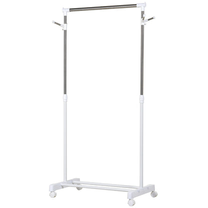 Standard Garment Rack with Adjustable Height Bar and Bottom Shelf on Wheels Stainless Steel Pipe 68.5x42x87-145 cm White Silver