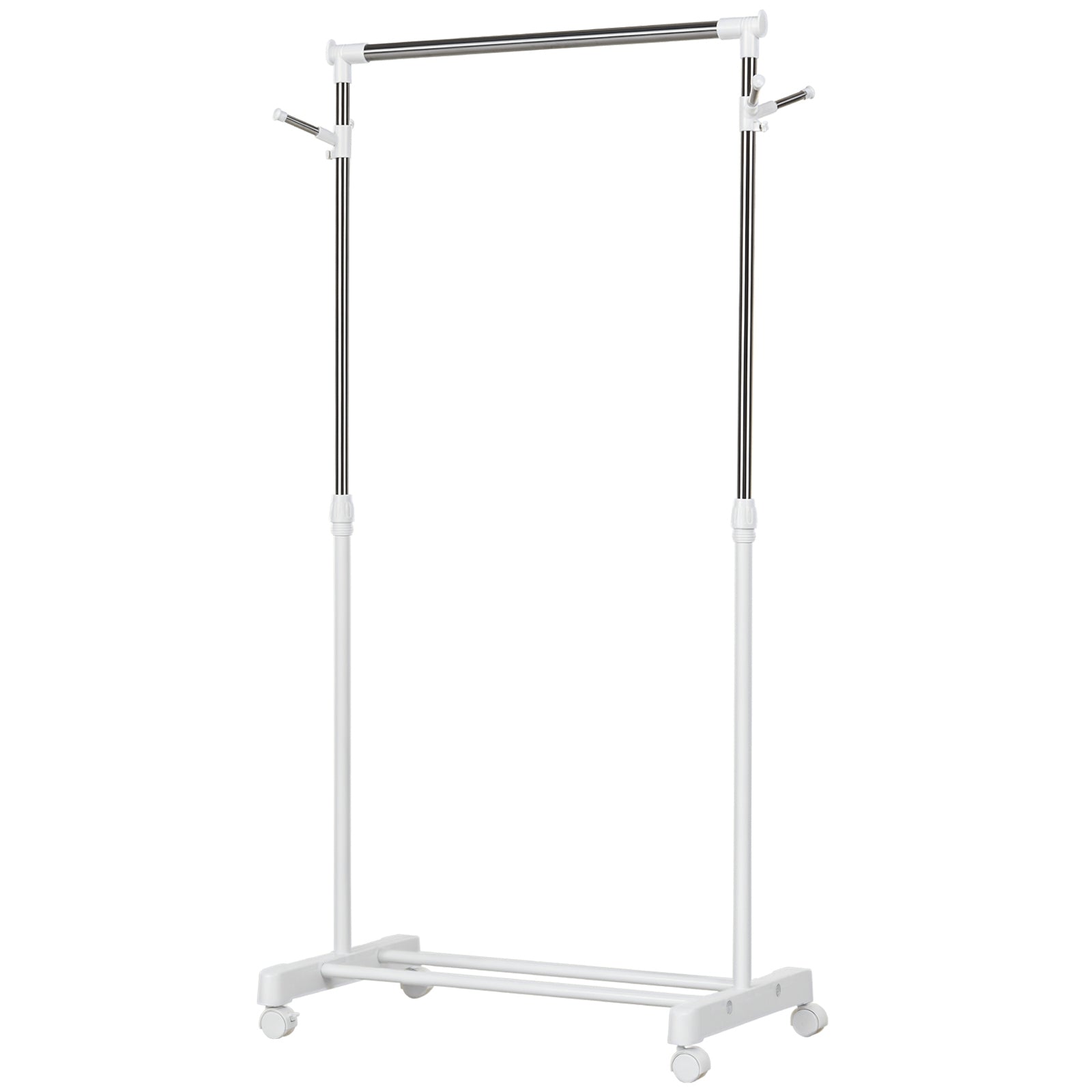 Standard Garment Rack with Adjustable Height Bar and Bottom Shelf on Wheels Stainless Steel Pipe 68.5x42x87-145 cm White Silver