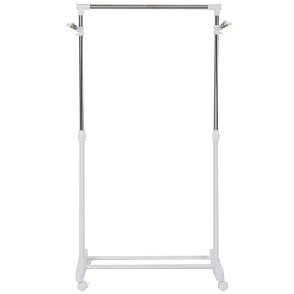 Standard Garment Rack with Adjustable Height Bar and Bottom Shelf on Wheels Stainless Steel Pipe 68.5x42x87-145 cm White Silver