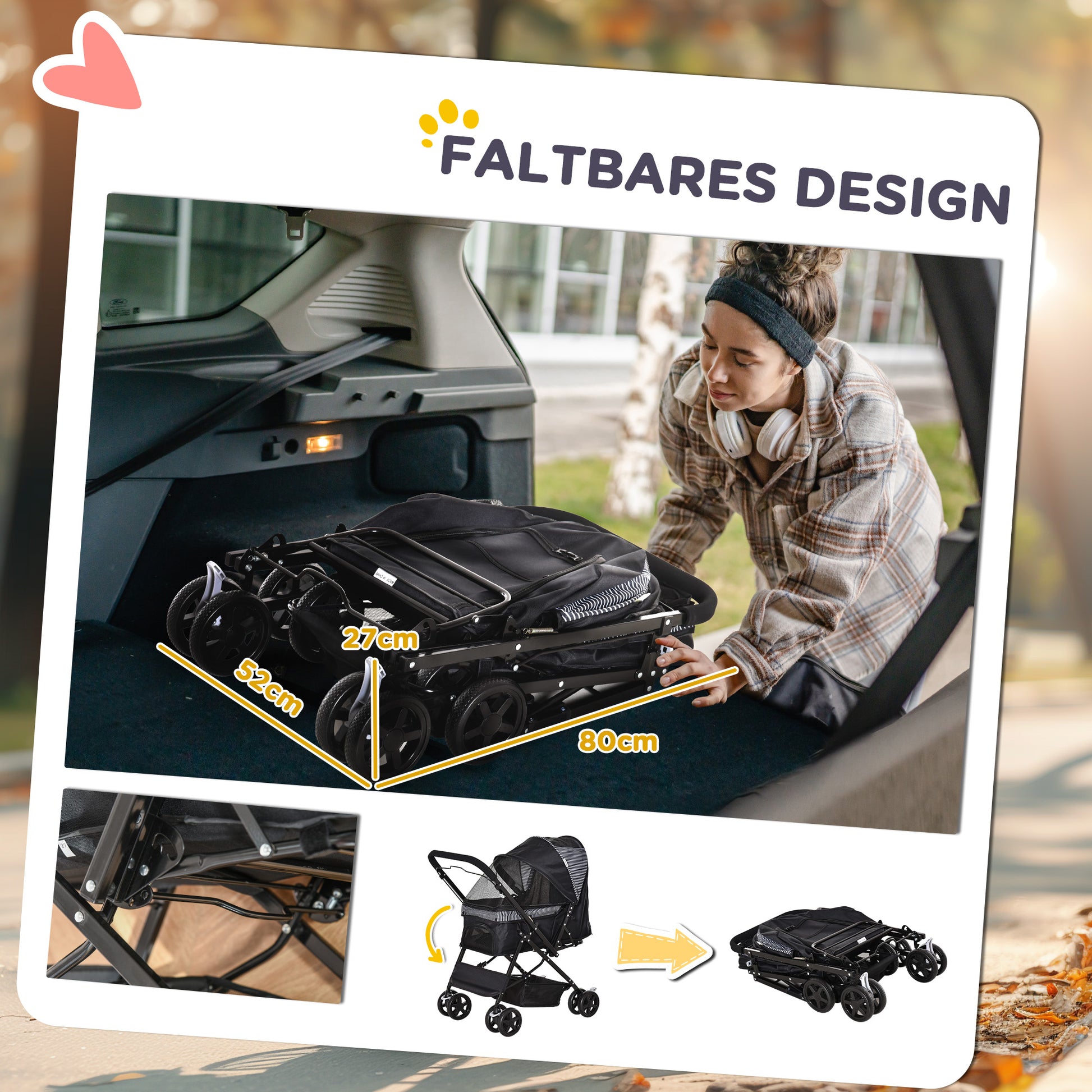 Dog Buggy Pet Stroller for Small Dogs and Cats Oxford Black 76.5 x 52 x 95 cm