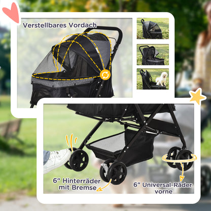 Dog Buggy Pet Stroller for Small Dogs and Cats Oxford Black 76.5 x 52 x 95 cm