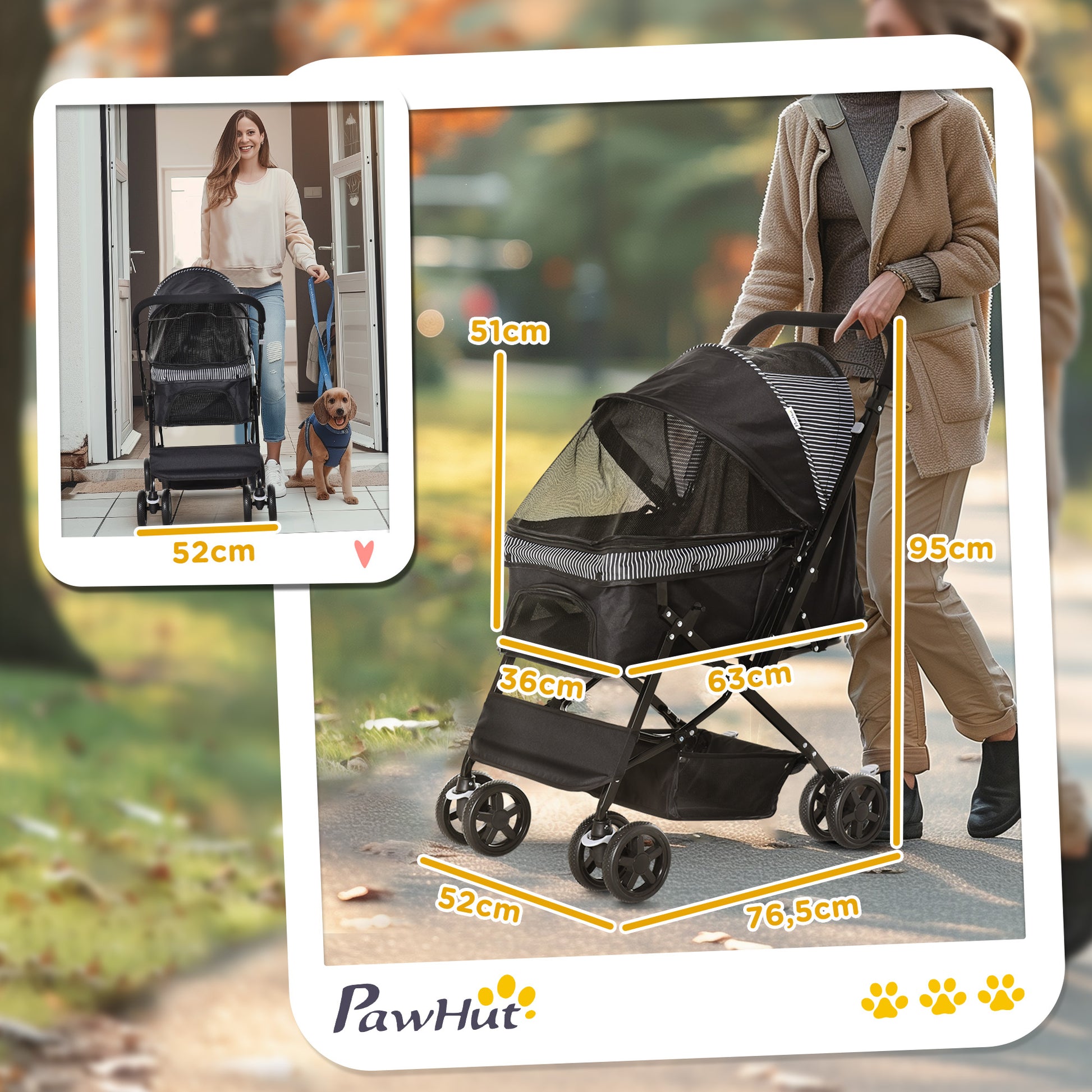 Dog Buggy Pet Stroller for Small Dogs and Cats Oxford Black 76.5 x 52 x 95 cm