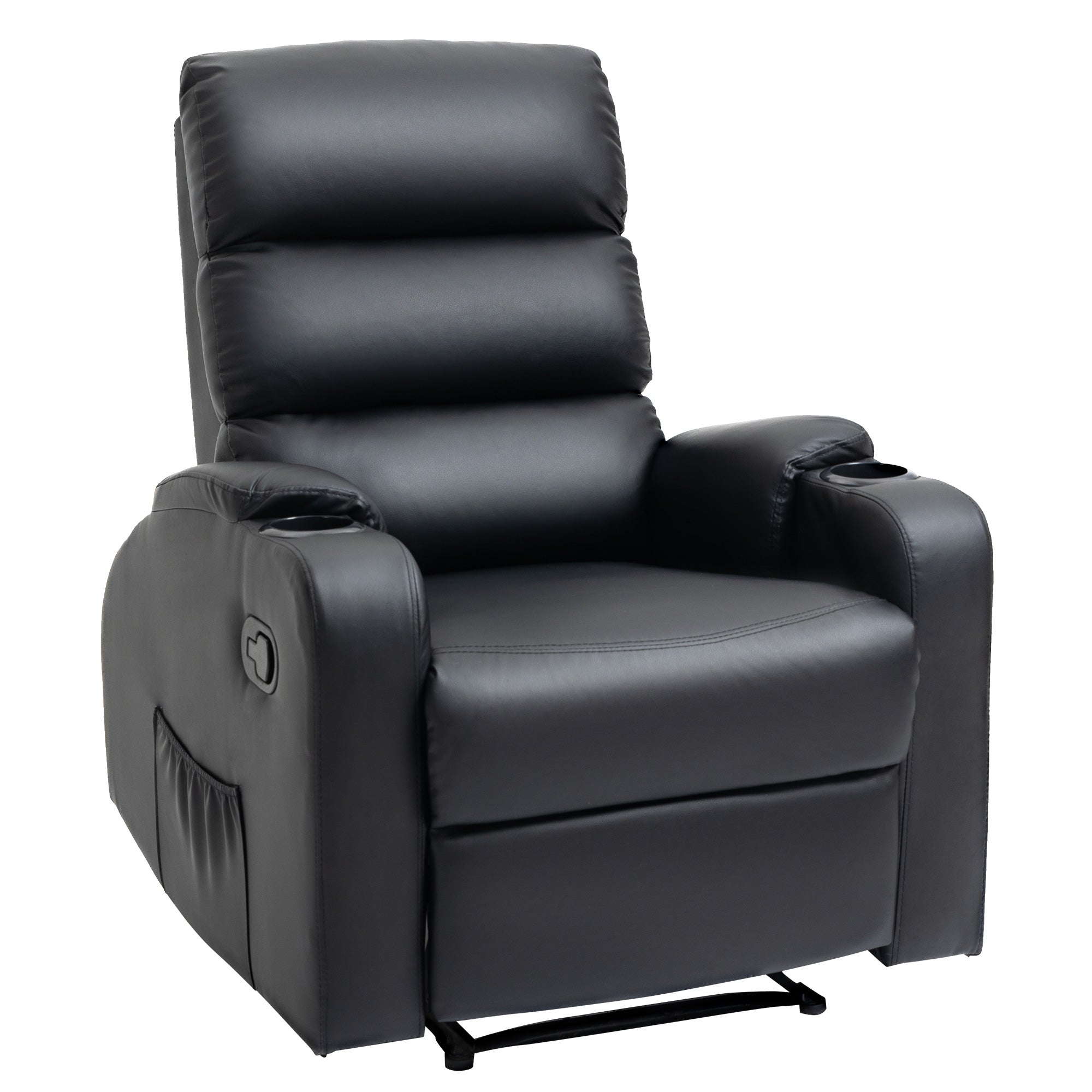 Reclining Relaxation Chair with Adjustable Footrest Synthetic Leather Upholstery Black