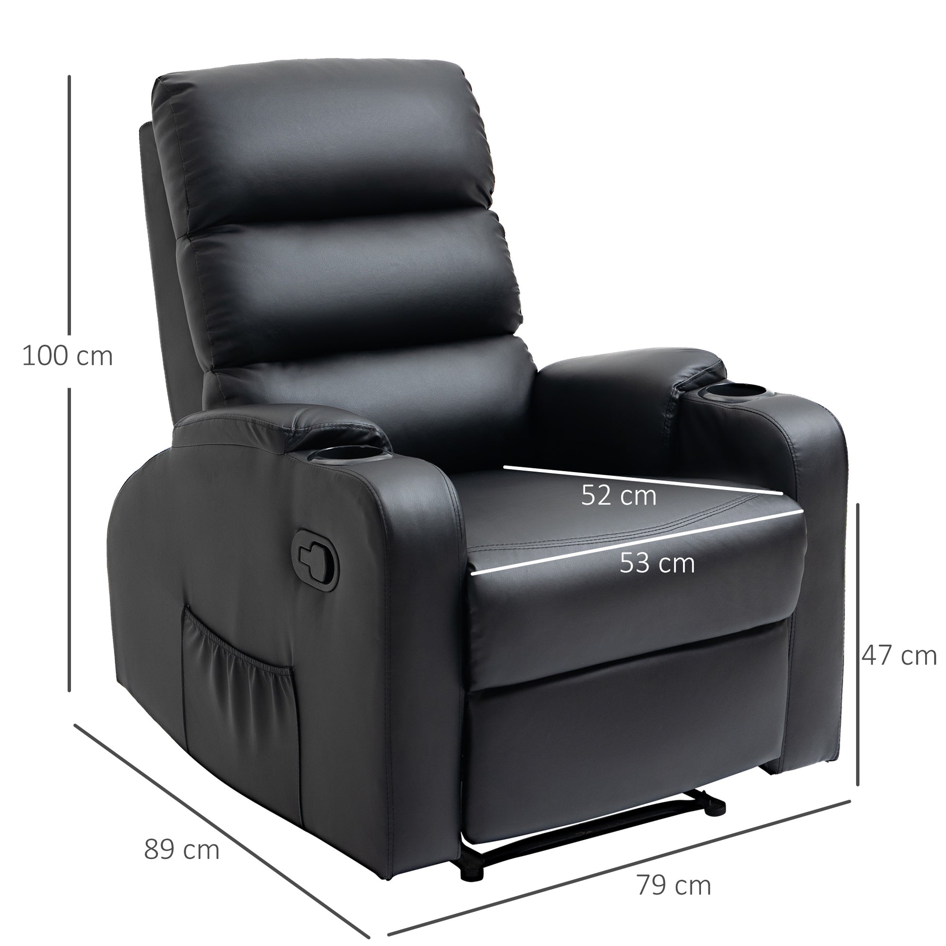 Reclining Relaxation Chair with Adjustable Footrest Synthetic Leather Upholstery Black