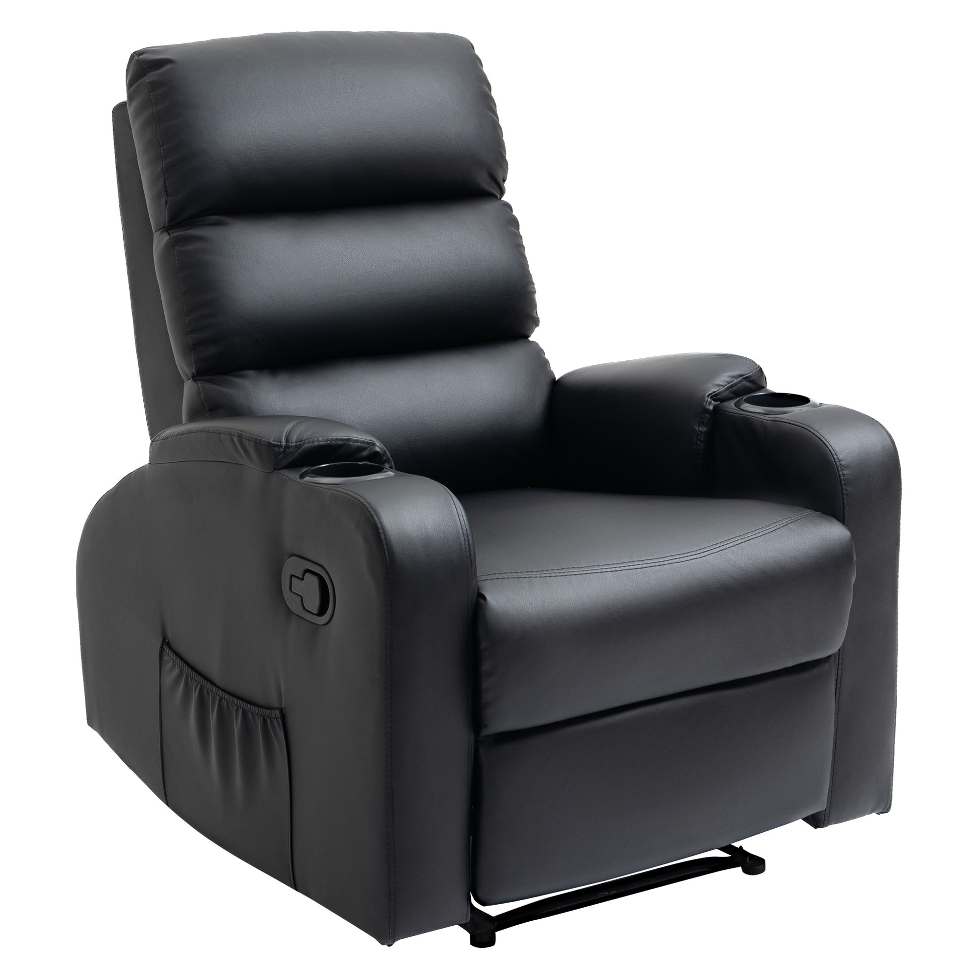 Reclining Relaxation Chair with Adjustable Footrest Synthetic Leather Upholstery Black