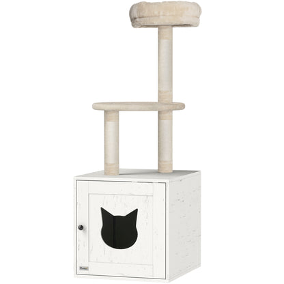 Cat Tree with Toilet House, 2-in-1 Play Tower, Cat Bed with Litter Box Enclosure, Scratching Posts, Platform, Bed, Cream