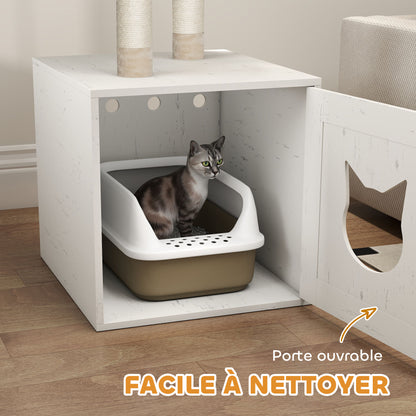 Cat Tree with Toilet House, 2-in-1 Play Tower, Cat Bed with Litter Box Enclosure, Scratching Posts, Platform, Bed, Cream