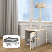 Cat Tree with Toilet House, 2-in-1 Play Tower, Cat Bed with Litter Box Enclosure, Scratching Posts, Platform, Bed, Cream