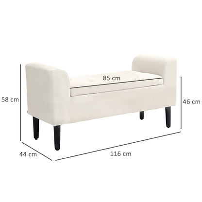 Upholstered Storage Bench with Armrests, Storage Bench for Bedroom, Entryway, Living Room, Load 130 Kg 116 x 44 x 58 cm Beige