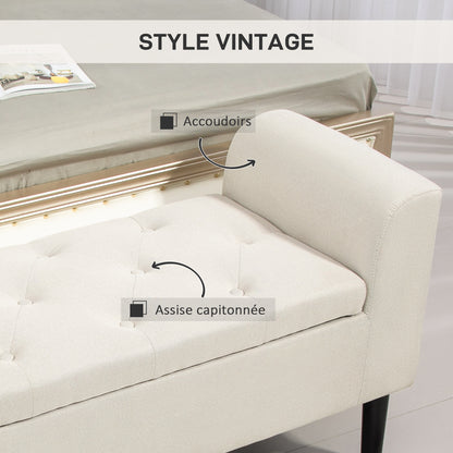 Upholstered Storage Bench with Armrests, Storage Bench for Bedroom, Entryway, Living Room, Load 130 Kg 116 x 44 x 58 cm Beige