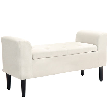 Upholstered Storage Bench with Armrests, Storage Bench for Bedroom, Entryway, Living Room, Load 130 Kg 116 x 44 x 58 cm Beige