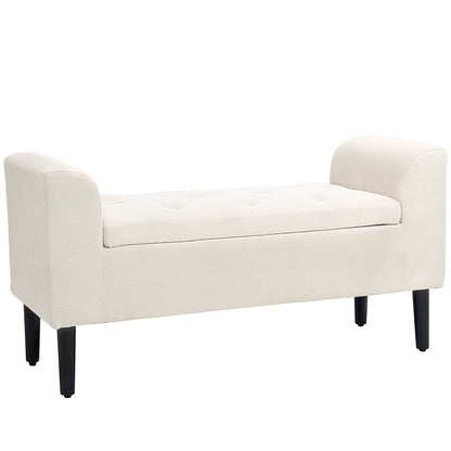 Upholstered Storage Bench with Armrests, Storage Bench for Bedroom, Entryway, Living Room, Load 130 Kg 116 x 44 x 58 cm Beige