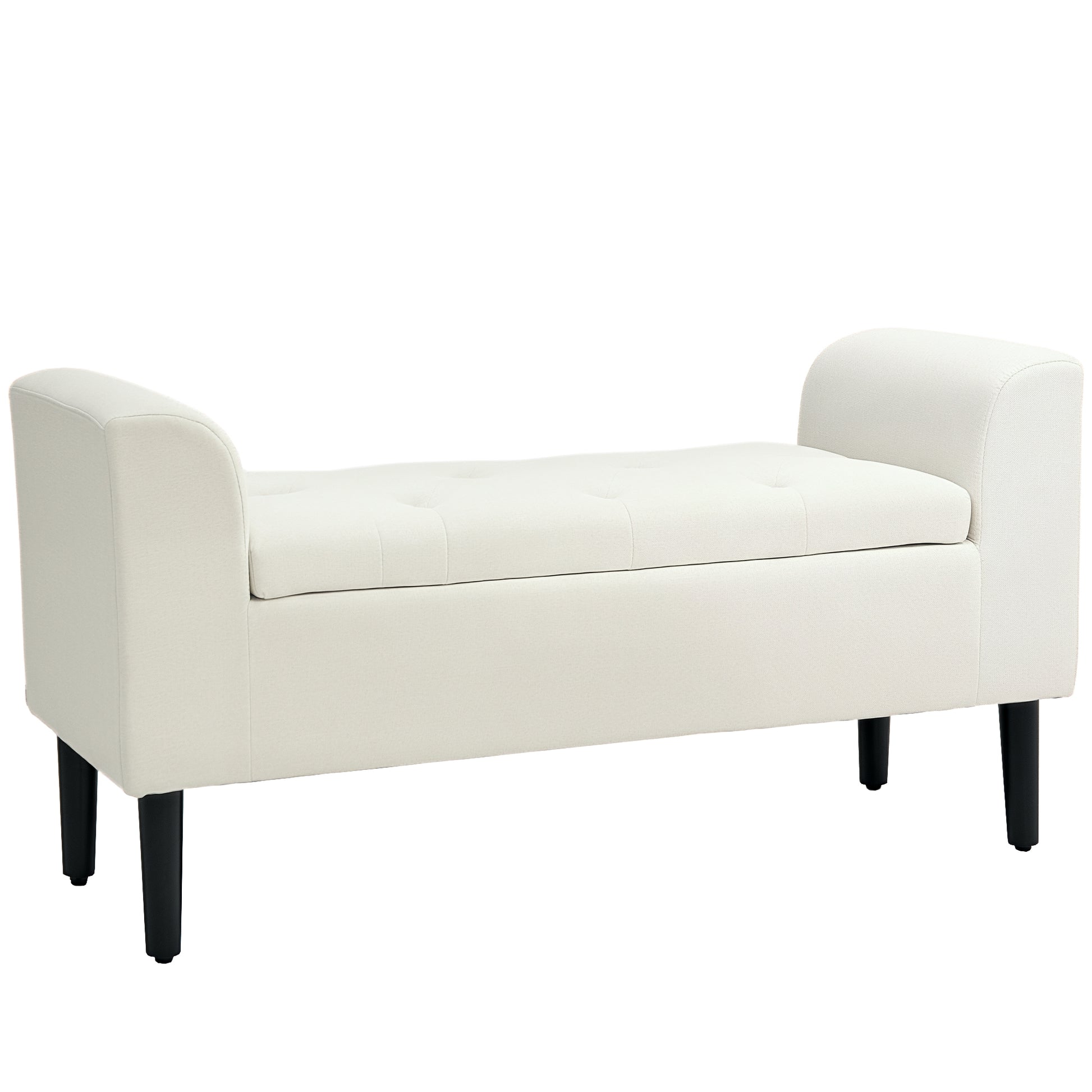 Upholstered Storage Bench with Armrests, Storage Bench for Bedroom, Entryway, Living Room, Load 130 Kg 116 x 44 x 58 cm Beige