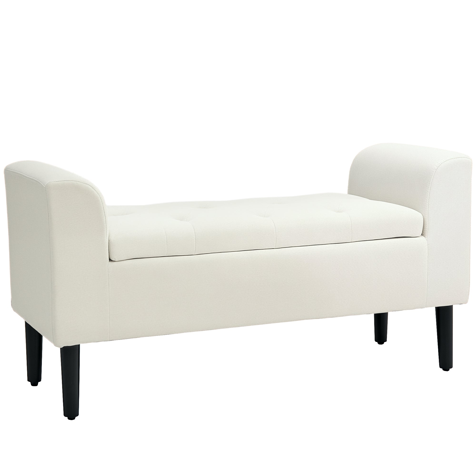 Upholstered Storage Bench with Armrests, Storage Bench for Bedroom, Entryway, Living Room, Load 130 Kg 116 x 44 x 58 cm Beige