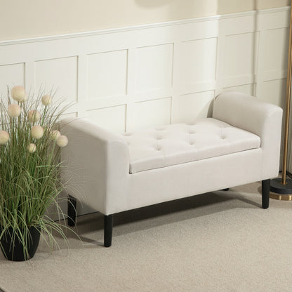 Upholstered Storage Bench with Armrests, Storage Bench for Bedroom, Entryway, Living Room, Load 130 Kg 116 x 44 x 58 cm Beige