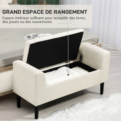 Upholstered Storage Bench with Armrests, Storage Bench for Bedroom, Entryway, Living Room, Load 130 Kg 116 x 44 x 58 cm Beige