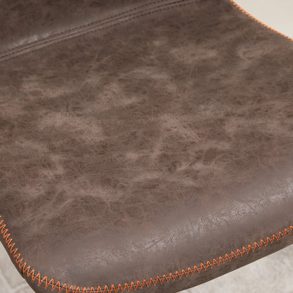 Set of 2 Vintage Bar Stools with Adjustable Swivel PU Brown with Orange Stitching Footrest