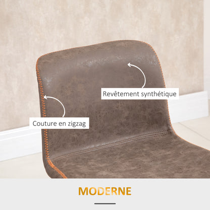 Set of 2 Vintage Bar Stools with Adjustable Swivel PU Brown with Orange Stitching Footrest