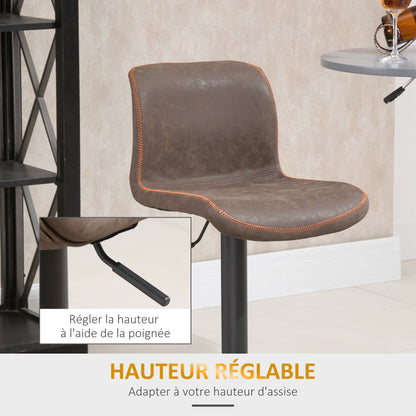 Set of 2 Vintage Bar Stools with Adjustable Swivel PU Brown with Orange Stitching Footrest