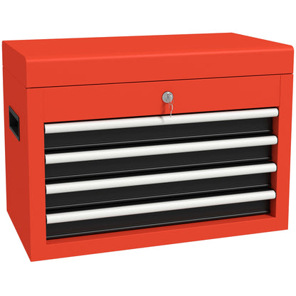 Tool Chest, Tool Box, Tool Box without Tools, Tool Chest with 4 Drawers, Lock, Steel, Red, 45 x 24.5 x 32.5 cm