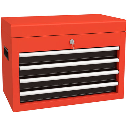 Tool Chest, Tool Box, Tool Box without Tools, Tool Chest with 4 Drawers, Lock, Steel, Red, 45 x 24.5 x 32.5 cm