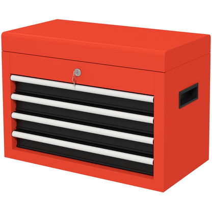 Tool Chest, Tool Box, Tool Box without Tools, Tool Chest with 4 Drawers, Lock, Steel, Red, 45 x 24.5 x 32.5 cm