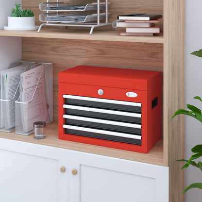 Tool Chest, Tool Box, Tool Box without Tools, Tool Chest with 4 Drawers, Lock, Steel, Red, 45 x 24.5 x 32.5 cm