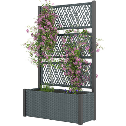 Large Rattan Planter with Trellis — Elevated Outdoor Planter with Breathable Liner for Climbing Plants, 58.3 x 35.4 x 13.8 in (148 x 90 x 35 cm), Dark Gray