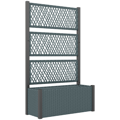 Large Rattan Planter with Trellis — Elevated Outdoor Planter with Breathable Liner for Climbing Plants, 58.3 x 35.4 x 13.8 in (148 x 90 x 35 cm), Dark Gray