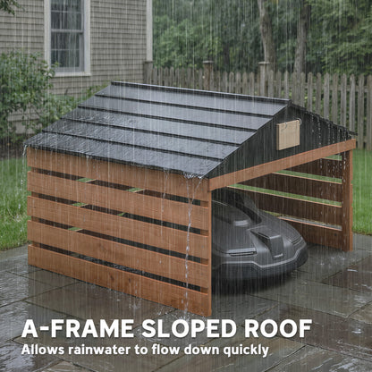 Wooden Robot Mower Garage with Gable Roof — Weatherproof Spruce Shelter for Robotic Lawn Mowers, 79 x 74 x 54 cm (31.1 x 29.1 x 21.3 in), Red-Brown