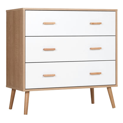 Wooden Chest of Drawers with 3 Drawers Tall Dresser Storage Cabinet Modern with Raised Legs for Bedroom Living Room 80x39x80 cm White and Natural