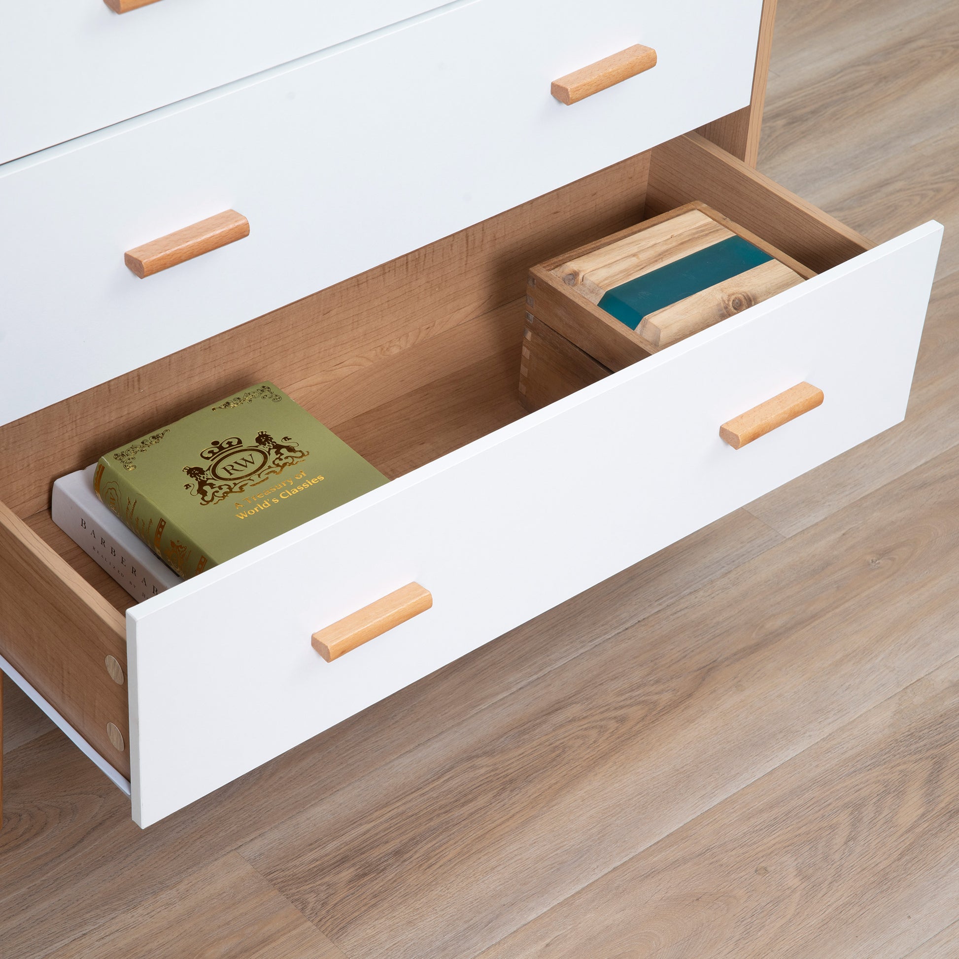 Wooden Chest of Drawers with 3 Drawers Tall Dresser Storage Cabinet Modern with Raised Legs for Bedroom Living Room 80x39x80 cm White and Natural
