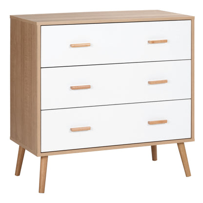 Wooden Chest of Drawers with 3 Drawers Tall Dresser Storage Cabinet Modern with Raised Legs for Bedroom Living Room 80x39x80 cm White and Natural