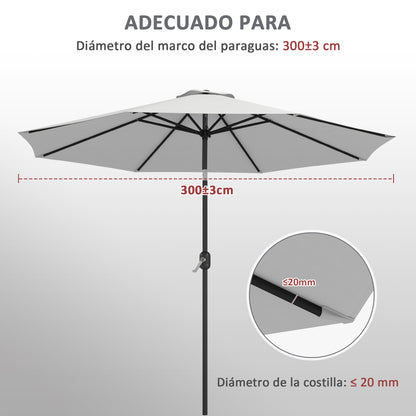 3m Umbrella Replacement Canopy White Outdoor Polyester Parasol Cover with Top Vent