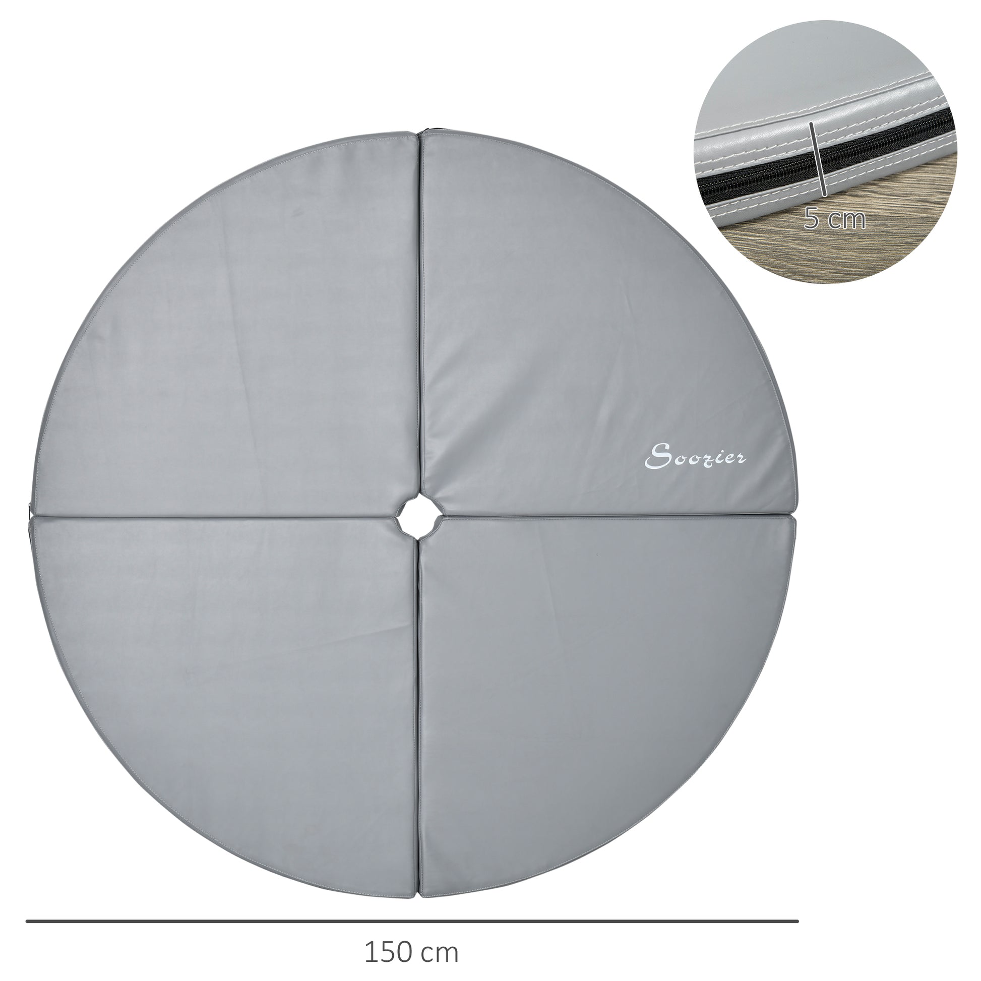 Foldable pole dance mat - pole dance mat - protection mat Ø 150 cm thickness 5 cm - gray plastic coating