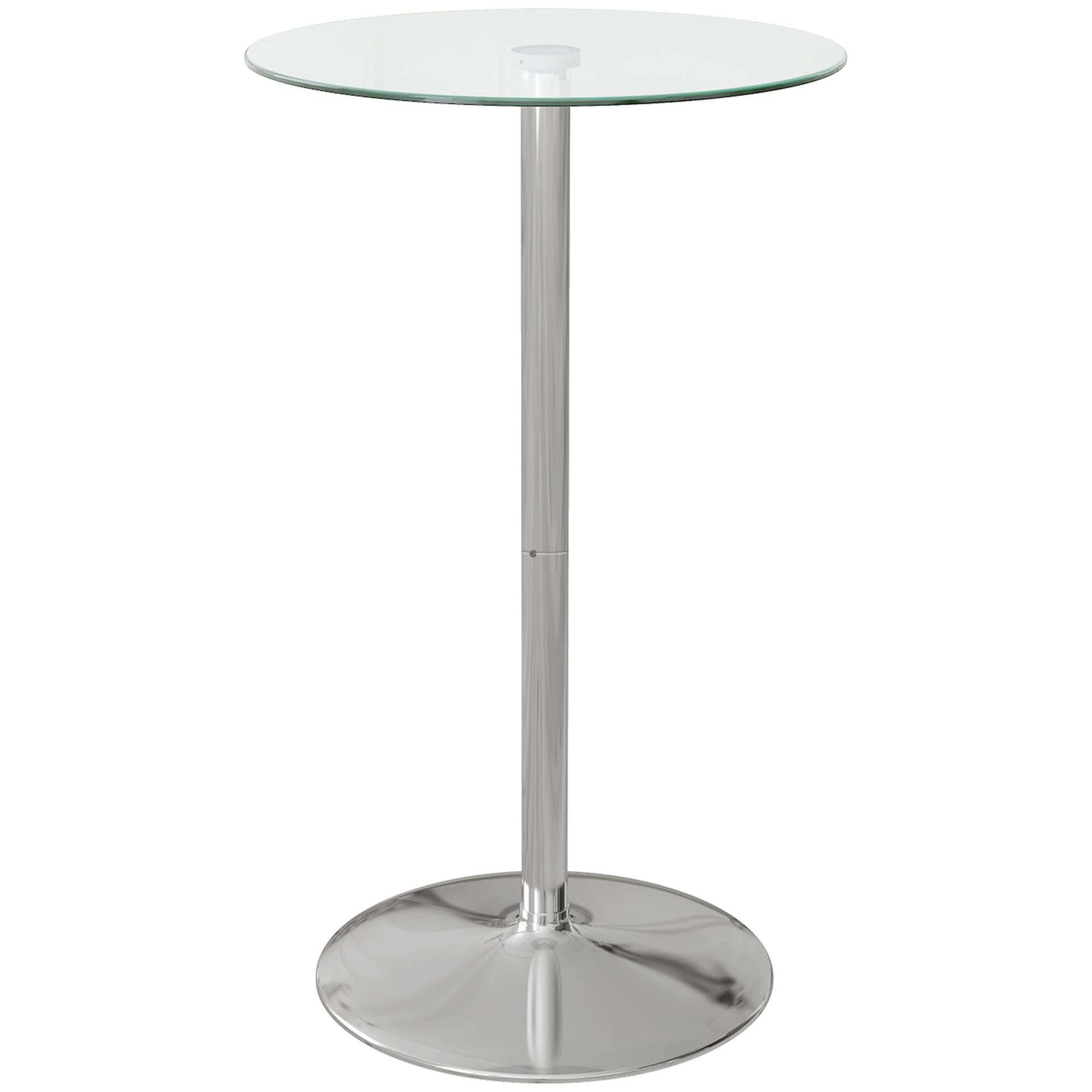 Bar Table Bistro Table Dining Table for 2 People with Tempered Glass Table Top, Kitchen Table for Kitchen, Dining Room, Steel, Transparent, Ø60 x 102 cm