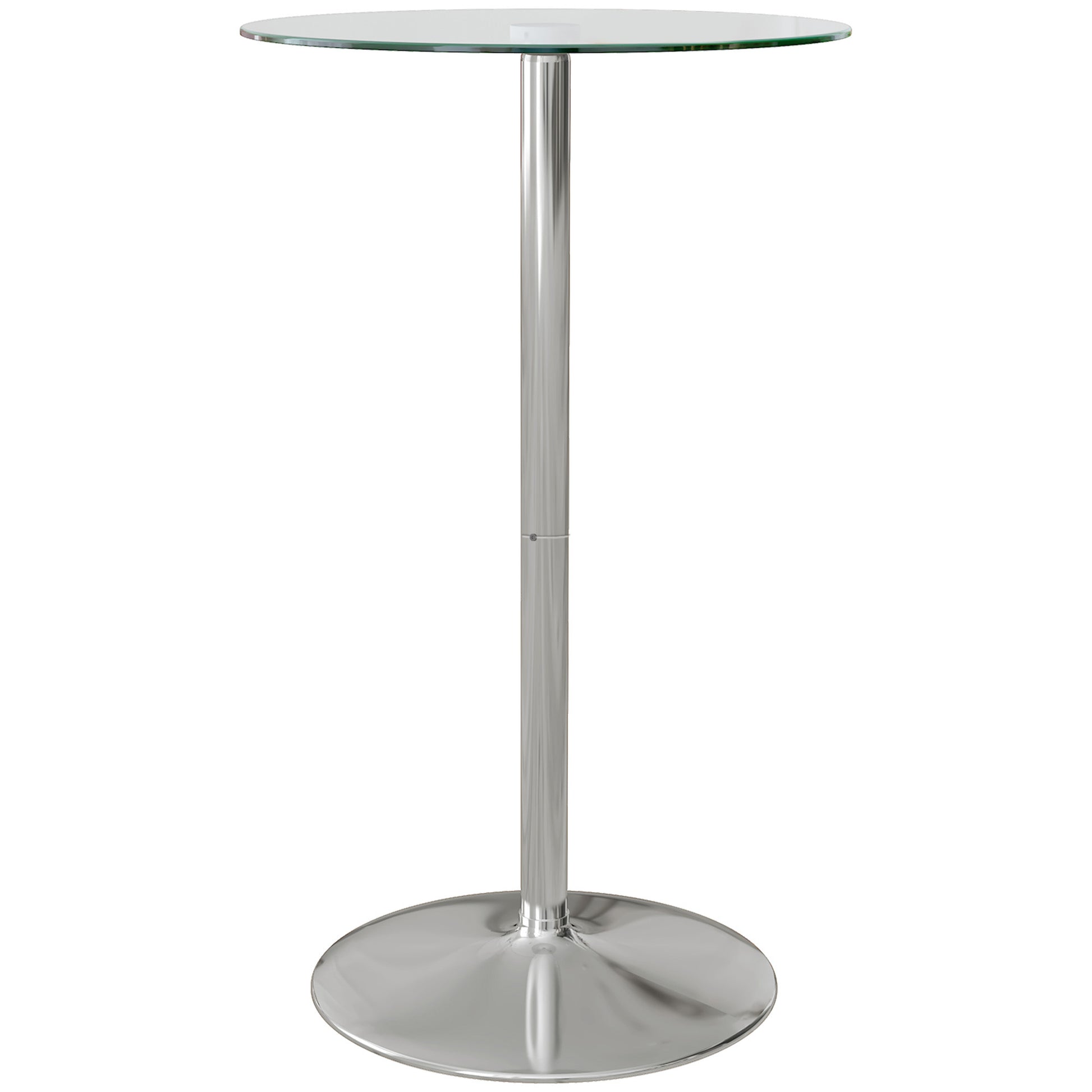 Bar Table Bistro Table Dining Table for 2 People with Tempered Glass Table Top, Kitchen Table for Kitchen, Dining Room, Steel, Transparent, Ø60 x 102 cm