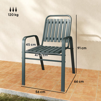Set of 4 Outdoor Stackable Garden Chairs with High Backrest and Armrests, Steel Frame for Garden, Pool, Terrace, Gray