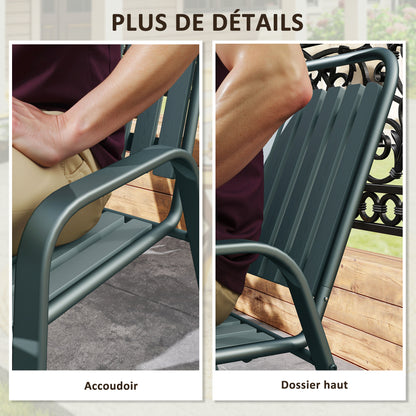 Set of 4 Outdoor Stackable Garden Chairs with High Backrest and Armrests, Steel Frame for Garden, Pool, Terrace, Gray