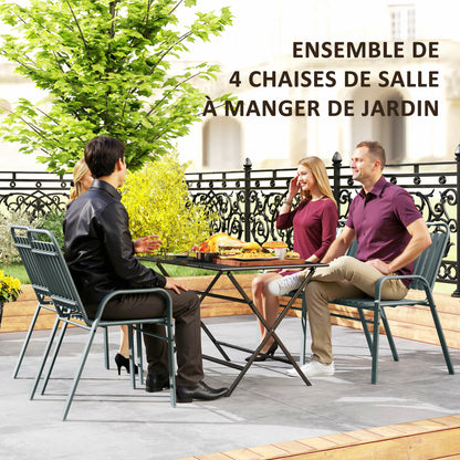 Set of 4 Outdoor Stackable Garden Chairs with High Backrest and Armrests, Steel Frame for Garden, Pool, Terrace, Gray