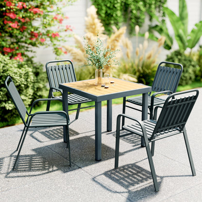 Set of 4 Outdoor Stackable Garden Chairs with High Backrest and Armrests, Steel Frame for Garden, Pool, Terrace, Gray