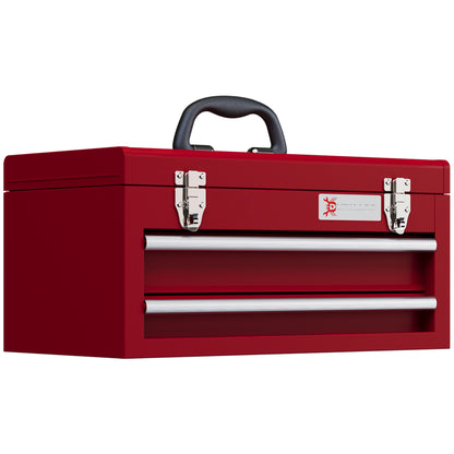 Empty Tool Case, 46 x 24 x 22 cm Tool Box with 2 Drawers, Upper Storage Compartment, Handle, Tool Chest with 2 Locks, Made of Steel, Red